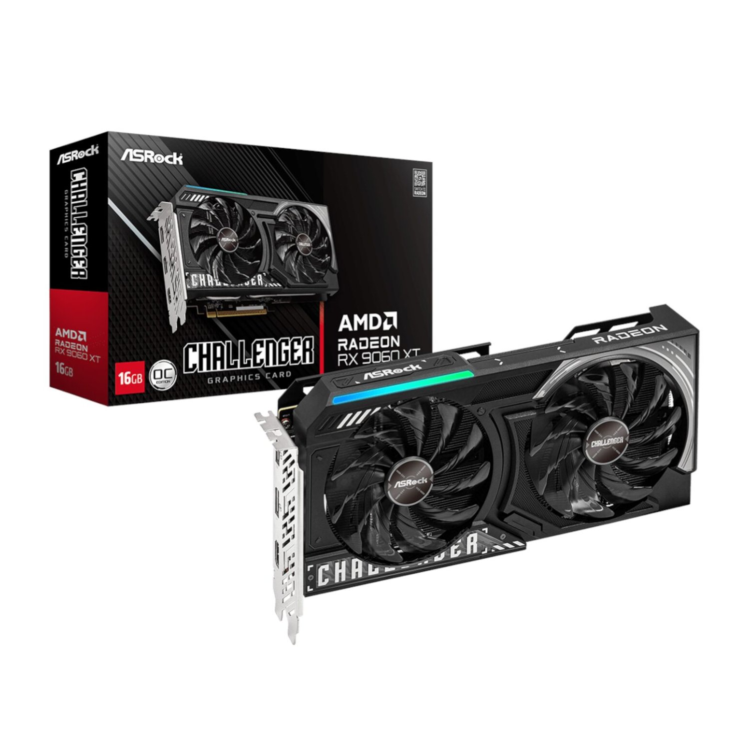 RX9060XTCHALLENGER16G_ASRock-AMD-Radeon-RX-9060-XT-Challenger-16GB-OC_wr_01a.jpg ASRock Radeon RX 9060 XT Challenger 16GB OC Graphics Card (RDNA? 4, PCIe 5.0) - Image 1