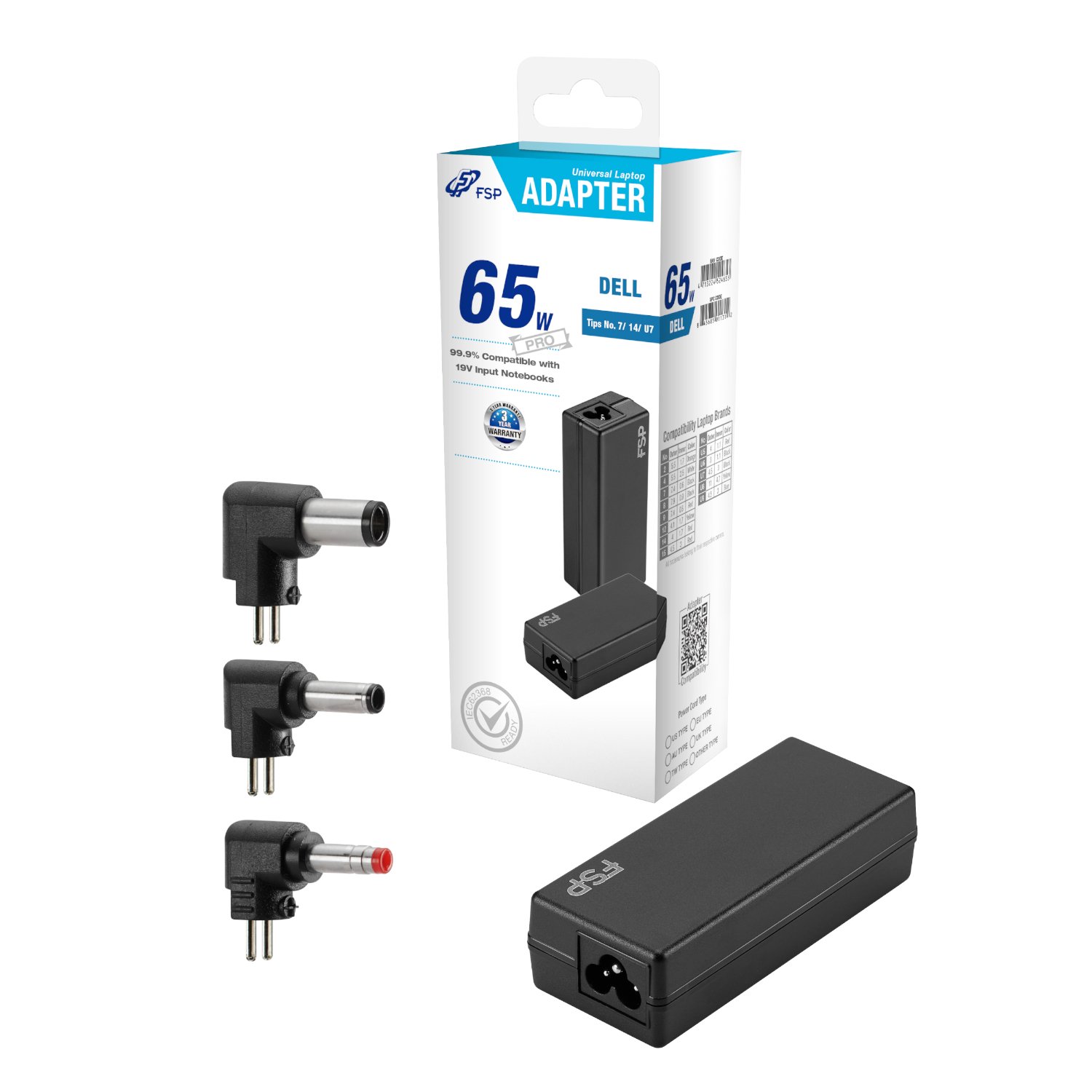 PNA0652523_FSP-NB-65W-Dell-Notebook-Adapter_wr_01.jpg FSP PRO 65W Universal Laptop Adapter ? Dell - Image 1
