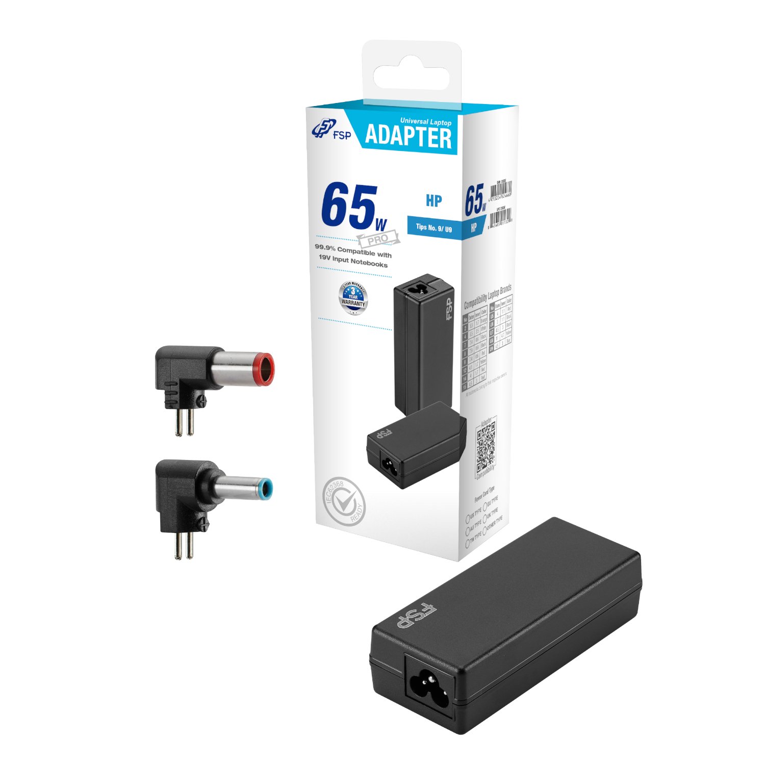 PNA0652524_FSP-NB-65W-HP-Notebook-Adapter_wr_01.jpg FSP PRO 65W Universal Laptop Adapter ? HP - Image 1