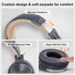 Oneodio Pro 10 Professional Wired Over Ear DJ and Studio Monitoring Headphones - Grey/Gold - Image 3